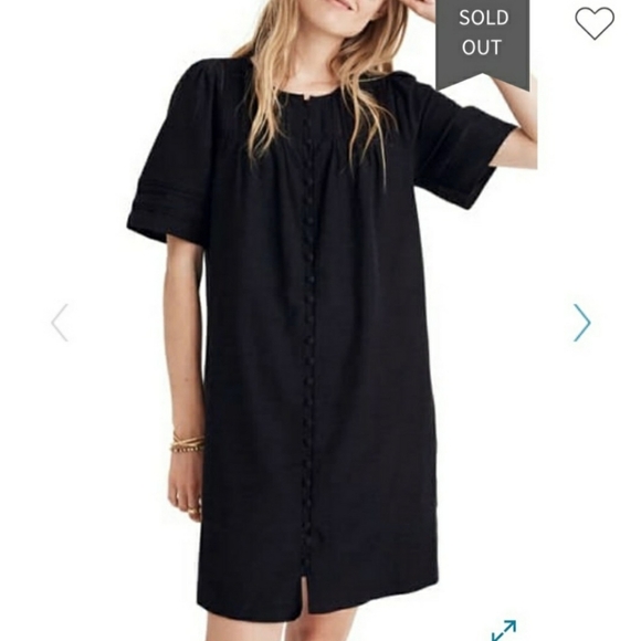 MADEWELL Black Pleated Button Front Shift DressDress XXS - Picture 8 of 14